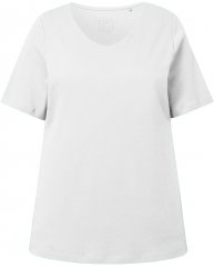 Ulla Popken Double Layer Rounded V-Neck Slim Fit Tee Snow White