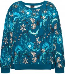 Ulla Popken Beaded Floral Long Sleeve Sweatshirt Dark Teal