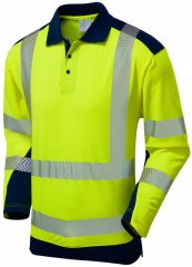 Leo Wringcliff Coolviz Plus L/S Polo Hi-Vis Yellow/Navy