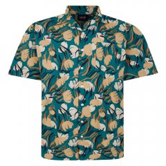 Espionage SH433 camisa de manga curta com estampado floral abstrato verde/taupe