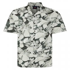Espionage SH434 camisa de manga curta com estampado de folhas verde