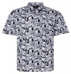 Espionage SH462 Camisa com estampado de folhas azul-marinho/branco