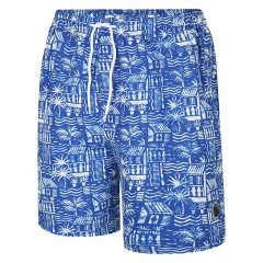 Espionage SW097 Calções de Banho com Estampado Havaiano Azul Royal/Branco