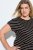 Ulla Popken 848921 Vestido de jersey às riscas com cinto para atar Preto - Vestidos maxi - Vestidos maxi plus size para mulher