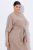 Ulla Popken 852288 Vestido midi de manga curta com cinto para atar Castanho claro - Vestidos midi - Vestidos Midi Tamanhos Grandes