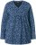 Ulla Popken Geometric Print 3/4 Sleeve Pleated Tee Navy Blue - T-shirts estampadas para mulher - 