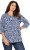 Ulla Popken Floral 3/4 Sleeve V-Neck A-Line Tee Blue - T-shirts - 