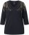 Ulla Popken Feather Beadwork 3/4 Sleeve Top Black - T-shirts estampadas para mulher - 