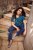 Ulla Popken Tile Print Short Sleeve Pleated Tee Teal - T-shirts estampadas para mulher - 