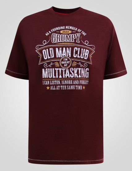 D555 Baldwin Grumpy Old Man Club Print Crew Neck T-shirt Burgundy/ Black Twist - T-shirts - T-shirts Homem Tamanhos Grandes