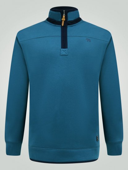 D555 Conway 1 1/4 Zip Neck Fleece Sweatshirt With Bear Logo Teal - Sweatshirts & hoodies - Sweatshirt & Camisolas com Capuz tamanhos grandes