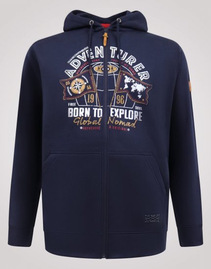 D555 Hector Adventurer Printed Zip Through Hoody Azul-marinho - Sweatshirts & hoodies - Sweatshirt & Camisolas com Capuz tamanhos grandes