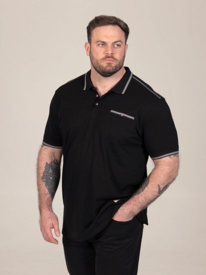 D555 Potts Jersey Polo With Jacquard Collar & Cuffs Preto - Pólos - Pólos Tamanhos Grandes Homem