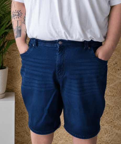 Kam Jeans Pepe Knitted Denim Shorts Random Mid Wash Blue - Calções - Calções Homem Tamanhos Grandes