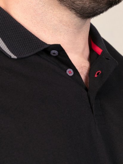 D555 Potts Jersey Polo With Jacquard Collar & Cuffs Preto - Pólos - Pólos Tamanhos Grandes Homem