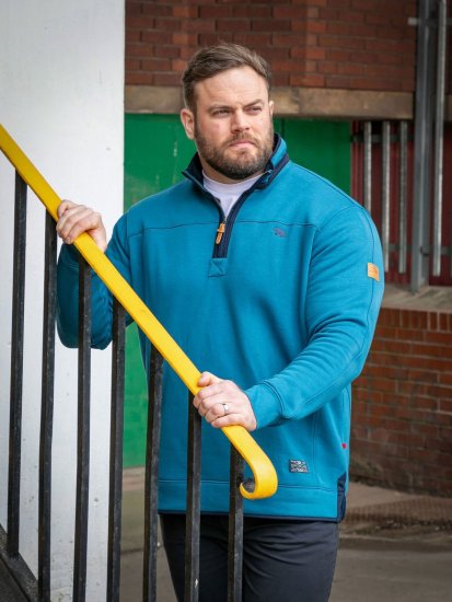 D555 Conway 1 1/4 Zip Neck Fleece Sweatshirt With Bear Logo Teal - Sweatshirts & hoodies - Sweatshirt & Camisolas com Capuz tamanhos grandes