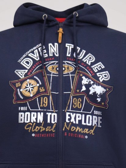 D555 Hector Adventurer Printed Zip Through Hoody Azul-marinho - Sweatshirts & hoodies - Sweatshirt & Camisolas com Capuz tamanhos grandes