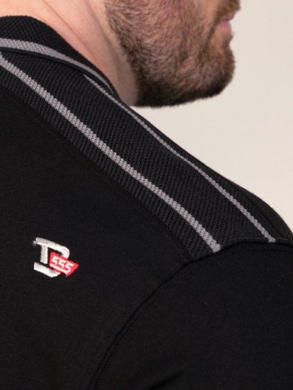D555 Potts Jersey Polo With Jacquard Collar & Cuffs Preto - Pólos - Pólos Tamanhos Grandes Homem