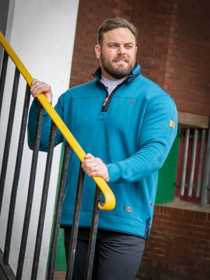 D555 Conway 1 1/4 Zip Neck Fleece Sweatshirt With Bear Logo Teal - Sweatshirts & hoodies - Sweatshirt & Camisolas com Capuz tamanhos grandes