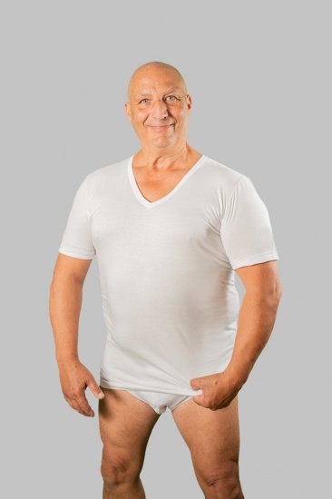 20 Nodi Short Sleeve V-Neck in Combed Cotton Jersey White - Roupa Interior & natação - Roupa interior Homem Tamanhos Grandes