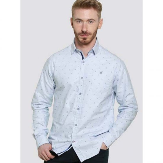 D555 Addington Printed Oxford Shirt Blue - Camisas - Camisas Homem Tamanhos Grandes