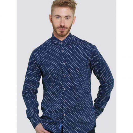 D555 Bainton Long Sleeve Shirt Navy - Camisas - Camisas Homem Tamanhos Grandes