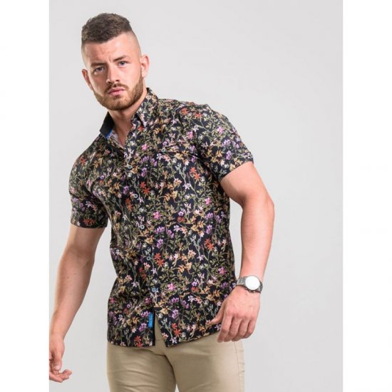 D555 Emmet Floral Shirt Black - Camisas - Camisas Homem Tamanhos Grandes