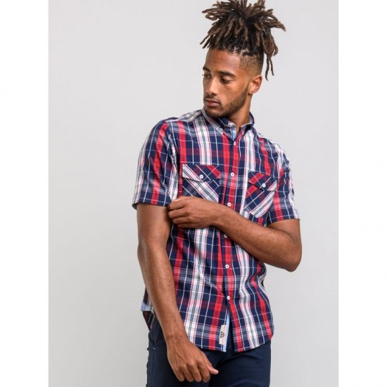 D555 Terell Shirt Navy/Red - Camisas - Camisas Homem Tamanhos Grandes