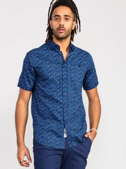D555 Tristain S/S Floral Ao Print Shirt Navy - Camisas - Camisas Homem Tamanhos Grandes