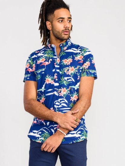 D555 Durham Flamingo Hawaiian Ao Print Shirt - Camisas - Camisas Homem Tamanhos Grandes