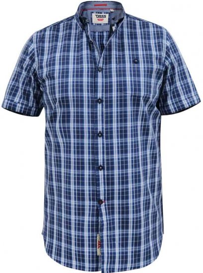 D555 Walcot Check Button Down Collar S/S Shirt Navy - Camisas - Camisas Homem Tamanhos Grandes