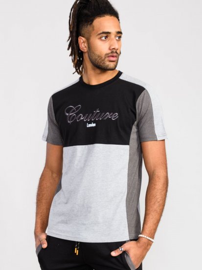 D555 Felix Couture Crew Neck Cut And Sew T-Shirt Black/Charcoal - T-shirts - T-shirts Homem Tamanhos Grandes