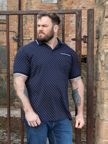 D555 Reid AOP Polo With Jacquard Collar, Pocket And Cuffs Azul-marinho - Pólos - Pólos Tamanhos Grandes Homem