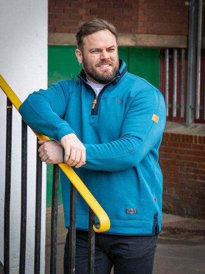 D555 Conway 1 1/4 Zip Neck Fleece Sweatshirt With Bear Logo Teal - Sweatshirts & hoodies - Sweatshirt & Camisolas com Capuz tamanhos grandes
