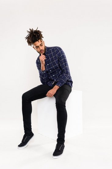 D555 Townsville Check Button Down Collar Shirt Navy - Camisas - Camisas Homem Tamanhos Grandes