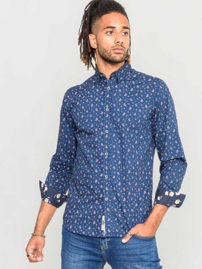 D555 Edmund AOP Shirt Navy - Camisas - Camisas Homem Tamanhos Grandes
