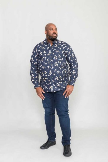 D555 Rooksey Floral Print Shirt Navy - Camisas - Camisas Homem Tamanhos Grandes