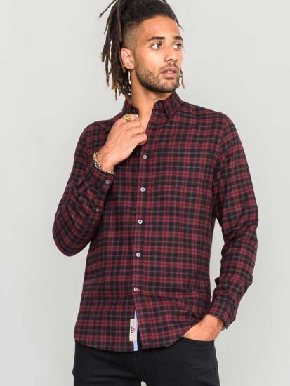 D555 Holton Dark Red Checked Flannel Shirt - Camisas - Camisas Homem Tamanhos Grandes