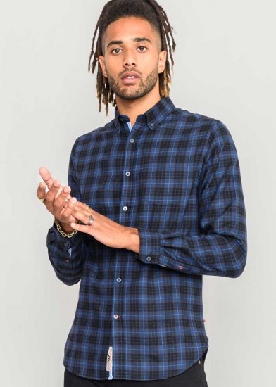 D555 Dovercourt Flannel Check Shirt Blue and Black - Camisas - Camisas Homem Tamanhos Grandes