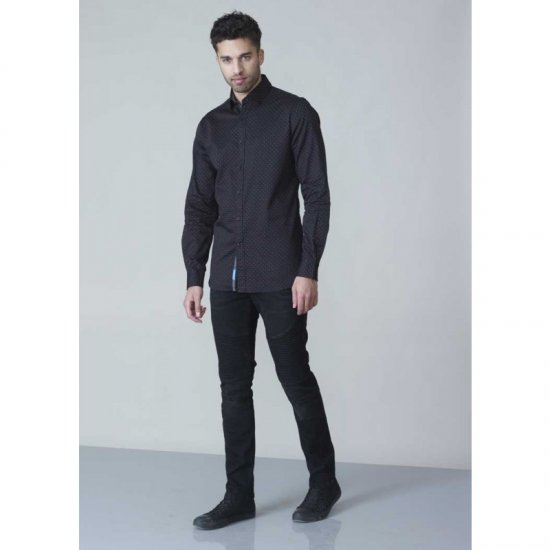 D555 Jahine Long Sleeve Printed Shirt Black - Camisas - Camisas Homem Tamanhos Grandes