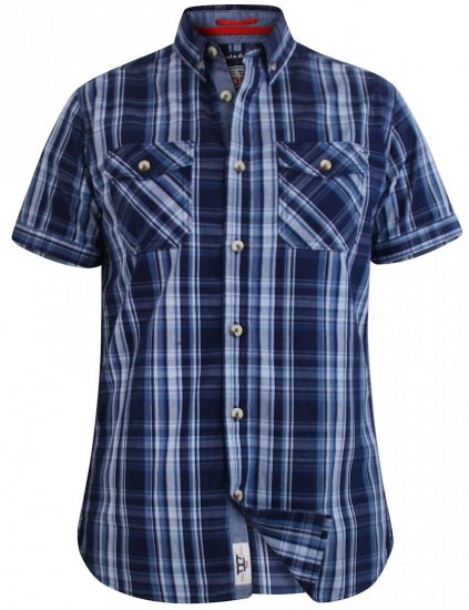 D555 Safford Short Sleeve Navy Check Shirt - Camisas - Camisas Homem Tamanhos Grandes