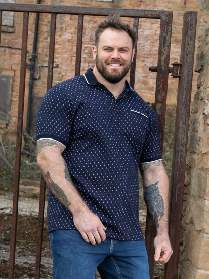 D555 Reid AOP Polo With Jacquard Collar, Pocket And Cuffs Azul-marinho - Pólos - Pólos Tamanhos Grandes Homem