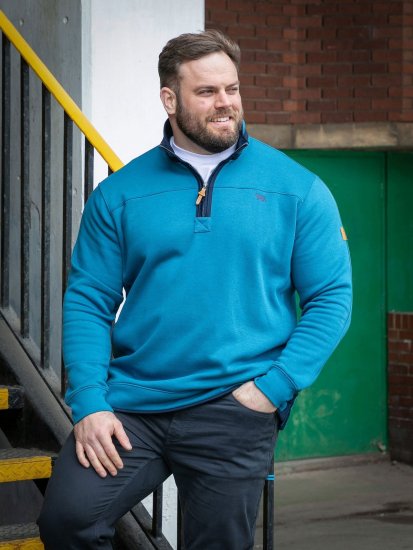 D555 Conway 1 1/4 Zip Neck Fleece Sweatshirt With Bear Logo Teal - Sweatshirts & hoodies - Sweatshirt & Camisolas com Capuz tamanhos grandes