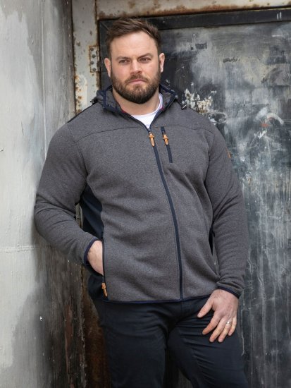 D555 Conrad Detachable Hood Bonded Fleece Zip Through Hoody TALL Azul-marinho - TALL camisolas - Sweatshirts TALL para Homem Alto
