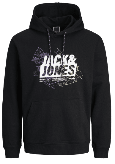 Jack & Jones JCOMAP LOGO SWEAT Hoodie Black - Sweatshirts & hoodies - Sweatshirt & Camisolas com Capuz tamanhos grandes