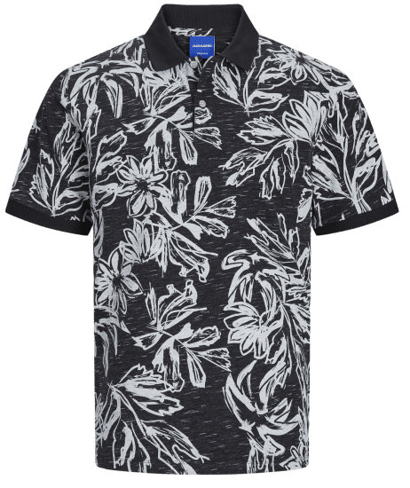Jack & Jones JORLAFAYETTE AOP Polo Black - Pólos - Pólos Tamanhos Grandes Homem