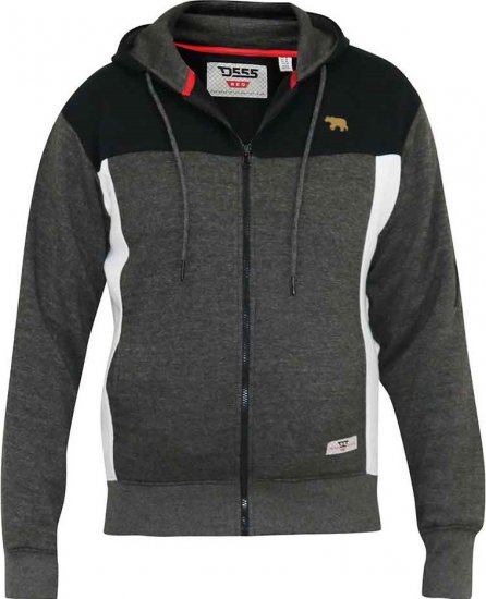 D555 NATHAN Full Zip Hoody With Cut And Sew Detail Black/Charcoal - Sweatshirts & hoodies - Sweatshirt & Camisolas com Capuz tamanhos grandes