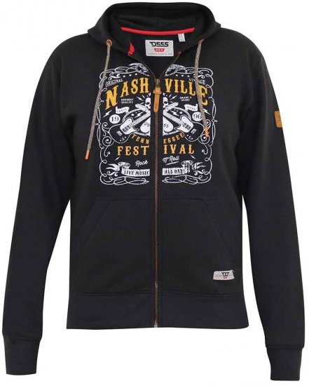 D555 KNEBWORTH Full Zip Hoody With Chest Print Black - Sweatshirts & hoodies - Sweatshirt & Camisolas com Capuz tamanhos grandes