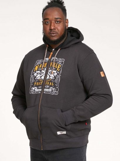 D555 KNEBWORTH Full Zip Hoody With Chest Print Black - Sweatshirts & hoodies - Sweatshirt & Camisolas com Capuz tamanhos grandes