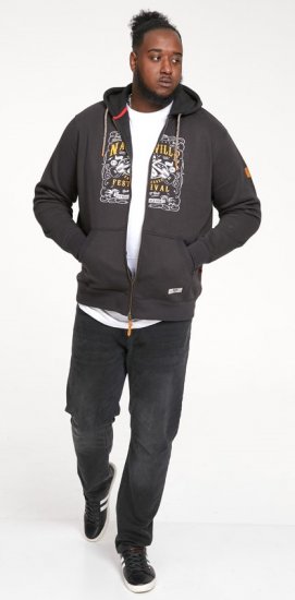 D555 KNEBWORTH Full Zip Hoody With Chest Print Black - Sweatshirts & hoodies - Sweatshirt & Camisolas com Capuz tamanhos grandes